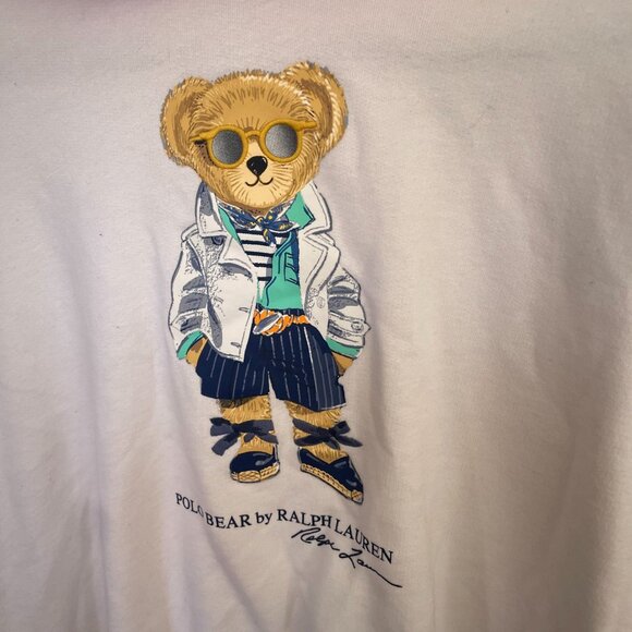 RARE Polo Bear Ralph Lauren Girls SZ XL Pink White Hoodie Fleece - Picture 6 of 14